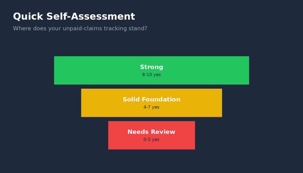 Self-assessment funnel graphic for unpaid claims tracking process review