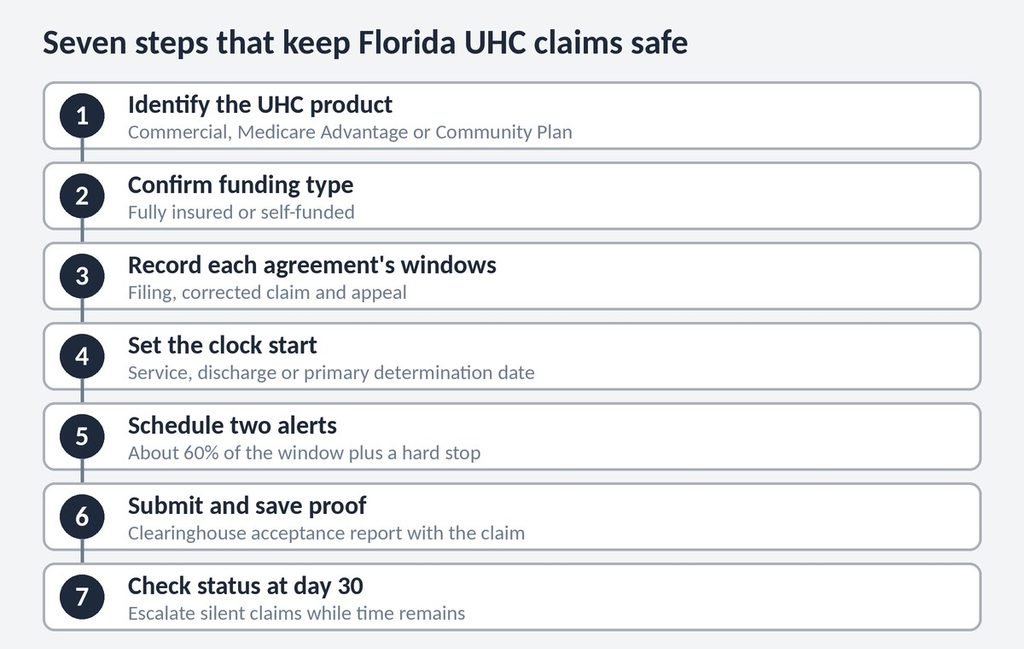 Seven-step workflow for keeping Florida UnitedHealthcare claims inside the filing window